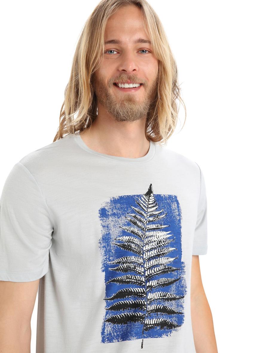 Men's Icebreaker Merino Tech Lite II Short Sleeve Fern Imprint T Shirts Ether | CA 1759NWYB